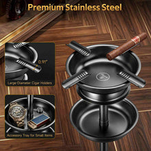 Load image into Gallery viewer, XIFEI Floor Standing Cigar Ashtray with Accessory Tray, Detachable Design, Heavy-Duty Stainless Steel Ashtray with 4 Cigar Rests, Stable Base, Cigar Accessories Gifts for Men
