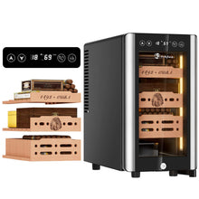 Load image into Gallery viewer, LIHTUN 25L Electric Humidor Cabinet with Lighting and Lock Holds Up to 150 Cigars, Thermoelectric Cooling, Variable Humidity and Temperature Controls, Digital Display, 3 Removable Cedar Wood Drawers Shelves
