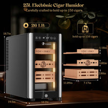 Load image into Gallery viewer, LIHTUN 25L Electric Humidor Cabinet with Lighting and Lock Holds Up to 150 Cigars, Thermoelectric Cooling, Variable Humidity and Temperature Controls, Digital Display, 3 Removable Cedar Wood Drawers Shelves
