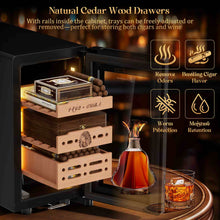 Load image into Gallery viewer, LIHTUN 25L Electric Humidor Cabinet with Lighting and Lock Holds Up to 150 Cigars, Thermoelectric Cooling, Variable Humidity and Temperature Controls, Digital Display, 3 Removable Cedar Wood Drawers Shelves
