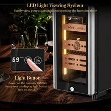 Load image into Gallery viewer, LIHTUN 25L Electric Humidor Cabinet with Lighting and Lock Holds Up to 150 Cigars, Thermoelectric Cooling, Variable Humidity and Temperature Controls, Digital Display, 3 Removable Cedar Wood Drawers Shelves
