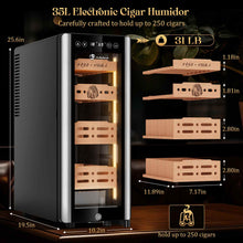 Load image into Gallery viewer, LIHTUN 35L Electric Humidor Cabinet with Lighting and Lock Holds Up to 250 Cigars, Thermoelectric Cooling, Variable Humidity and Temperature Controls, Digital Display, 4 Removable Cedar Wood Drawers Shelves

