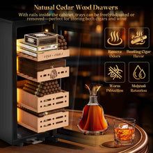 Load image into Gallery viewer, LIHTUN 35L Electric Humidor Cabinet with Lighting and Lock Holds Up to 250 Cigars, Thermoelectric Cooling, Variable Humidity and Temperature Controls, Digital Display, 4 Removable Cedar Wood Drawers Shelves
