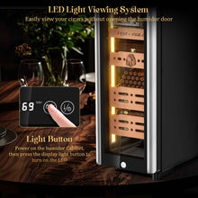 Load image into Gallery viewer, LIHTUN 35L Electric Humidor Cabinet with Lighting and Lock Holds Up to 250 Cigars, Thermoelectric Cooling, Variable Humidity and Temperature Controls, Digital Display, 4 Removable Cedar Wood Drawers Shelves
