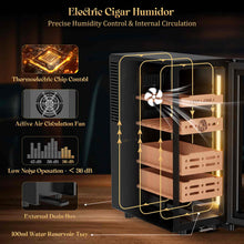 Load image into Gallery viewer, LIHTUN 35L Electric Humidor Cabinet with Lighting and Lock Holds Up to 250 Cigars, Thermoelectric Cooling, Variable Humidity and Temperature Controls, Digital Display, 4 Removable Cedar Wood Drawers Shelves
