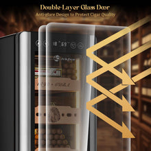 Load image into Gallery viewer, LIHTUN 35L Electric Humidor Cabinet with Lighting and Lock Holds Up to 250 Cigars, Thermoelectric Cooling, Variable Humidity and Temperature Controls, Digital Display, 4 Removable Cedar Wood Drawers Shelves
