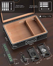 Load image into Gallery viewer, FANKAI Cigar Humidor, Full Glass Top Cigar Case with Humidifier and Hygrometer, Cedar Wood Lining Storage Box with Divider for 20-25 Cigars
