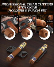 Load image into Gallery viewer, FANKAI Cigar Humidor, Full Glass Top Cigar Case with Humidifier and Hygrometer, Cedar Wood Lining Storage Box with Divider for 20-25 Cigars

