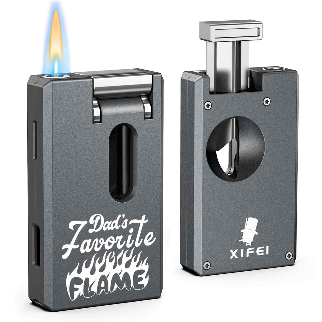 XIFEI 3-in-1 Cigar Pipe Lighter, Soft & Jet Flame, Windproof Adjustable Butane Lighter with Cigar V Cutter & Punch, Personalized Gift for Christmas, Birthdays, or Football Fans