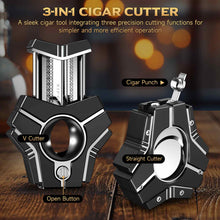 Load image into Gallery viewer, XIFEI 3-in-1 Cigar Cutter, V-Cut Straight Cut and Punch, Stainless Steel Guillotine Cutter with Ergonomic Design, Cuts Up to 60 Ring Gauge Cigars
