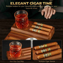 Load image into Gallery viewer, KEJIAR Cigar Ashtray Kit, Wooden Base with Removable Ashtray Suitable for Indoor and Outdoor Use, Flat Flame Lighter, Guillotine Cigar Cutter
