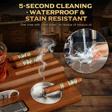 Load image into Gallery viewer, KEJIAR Cigar Ashtray Kit, Wooden Base with Removable Ashtray Suitable for Indoor and Outdoor Use, Flat Flame Lighter, Guillotine Cigar Cutter
