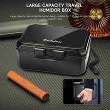 Load image into Gallery viewer, LIHTUN 3-layer Plastic Travel Humidor Case with Cigar Cutters, V Cutter, Straight Cutter, Cigar Punch, Cigar Humidity Pack, Hygrometer, Holds Up to 10 Cigars
