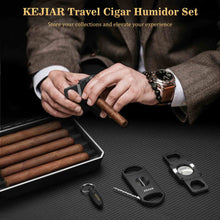 Load image into Gallery viewer, KEJIAR Plastic Travel Humidor Case with Hygrometer, Cigar V Cutter, Straight Cigar Cutter, Cigar Punch, Cigar Humidity Pack, Holds Up to 5 Cigars
