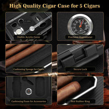 Load image into Gallery viewer, KEJIAR Plastic Travel Humidor Case with Hygrometer, Cigar V Cutter, Straight Cigar Cutter, Cigar Punch, Cigar Humidity Pack, Holds Up to 5 Cigars
