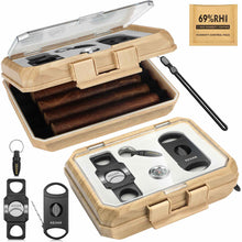 Load image into Gallery viewer, KEJIAR Plastic Travel Humidor Case with Hygrometer, Cigar V Cutter, Straight Cigar Cutter, Cigar Punch, Cigar Humidity Pack, Holds Up to 5 Cigars
