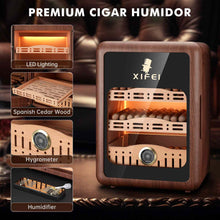 Load image into Gallery viewer, XIFEI Cigar Humidor Cabinet Holds Up to 150 Cigars, LED Lighting Desktop Humidor with Spanish Cedar Wood Shelves, Hygrometer &amp; Humidifier
