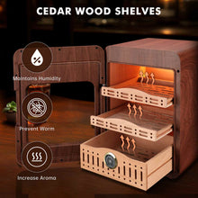 Load image into Gallery viewer, XIFEI Cigar Humidor Cabinet Holds Up to 150 Cigars, LED Lighting Desktop Humidor with Spanish Cedar Wood Shelves, Hygrometer &amp; Humidifier
