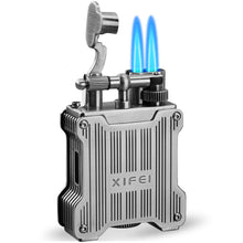 Load image into Gallery viewer, XIFEI Classic Flint-Wheel Cigar Lighter, Adjustable Dual Jet Flame, Windproof &amp; Refillable Butane Lighter with Fuel Window, Unique Cigar Gift for Men Women
