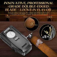 Load image into Gallery viewer, KEJIAR 4-in-1 Cigar Lighter, 2 Jet Flame Refillable Butane Torch Lighter, Built-in Punch, Guillotine Cigar Cutter, Cigar Stand
