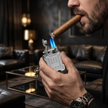 Load image into Gallery viewer, XIFEI Classic Flint-Wheel Cigar Lighter, Adjustable Dual Jet Flame, Windproof &amp; Refillable Butane Lighter with Fuel Window, Unique Cigar Gift for Men Women
