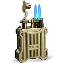 Load image into Gallery viewer, XIFEI Classic Flint-Wheel Cigar Lighter, Adjustable Dual Jet Flame, Windproof &amp; Refillable Butane Lighter with Fuel Window, Unique Cigar Gift for Men Women
