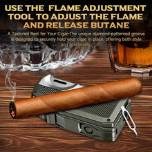 Load image into Gallery viewer, FANKAI 3-in-1 Cigar Lighter, 2 Jet Flame Torch Lighter with Scissors Cutter and Punch, Refillable Windproof Butane Lighter with Fuel Window
