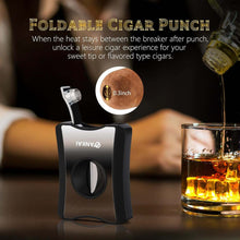 Load image into Gallery viewer, FANKAI Cigar V Cutter with Cigar Punch, Cigar Stand, Sharp Stainless Steel Blade, Cutting Up to 60 Ring Gauge Cigars
