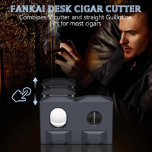 Load image into Gallery viewer, FANKAI 2-in-1 Desk Cigar Cutter, Table SV Cutter with 2 Drawers, Sharp Stainless Steel Blade, Cutting Up to 57 and 67 Ring Gauge Cigars
