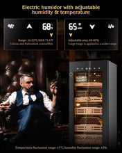 Load image into Gallery viewer, FANKAI 105L Electric Humidor Cabinet Holds Up to 900 Cigars, Variable Humidity and Temperature Controls, Digital Touch Screen, Fingerprint Safty Lock, 4 Removable Cedar Wood Drawer Shelves

