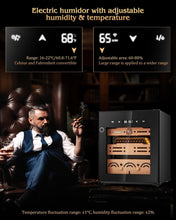 Load image into Gallery viewer, FANKAI 50L Electric Humidor Cabinet Holds Up to 300 Cigars, Variable Humidity and Temperature Controls, Digital Touch Screen, Fingerprint Safty Lock, Removable Cedar Wood Drawer Shelves
