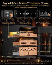 Load image into Gallery viewer, FANKAI 50L Electric Humidor Cabinet Holds Up to 300 Cigars, Variable Humidity and Temperature Controls, Digital Touch Screen, Fingerprint Safty Lock, Removable Cedar Wood Drawer Shelves
