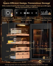 Load image into Gallery viewer, FANKAI 75L Electric Humidor Cabinet Holds Up to 600 Cigars, Variable Humidity and Temperature Controls, Digital Touch Screen, Fingerprint Safty Lock, 3 Removable Cedar Wood Drawer Shelves
