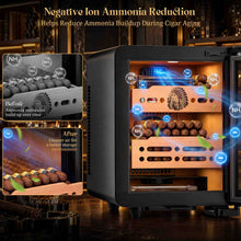 Load image into Gallery viewer, LIHTUN 12L Electric Humidor Cabinet with Wood-Lined Interior, Holds Up to 80 Cigars, Ammonia Reduction, Variable Temperature &amp; Humidity Control, 2 Cedar Wood Drawers, Digital Display, Safety Lock, Cigar Humidor Gift for Cigar Lovers
