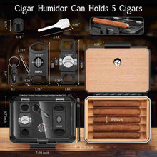 Load image into Gallery viewer, TISFA Travel Humidor Box for 5 Cigars, Includes 2 Multifunctional Cigar Cutters, Cigar Punch, Cigar Humidifier, Hygrometer, Portable Cedar Wood Lined Cigar Case
