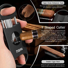 Load image into Gallery viewer, TISFA Travel Humidor Box for 5 Cigars, Includes 2 Multifunctional Cigar Cutters, Cigar Punch, Cigar Humidifier, Hygrometer, Portable Cedar Wood Lined Cigar Case
