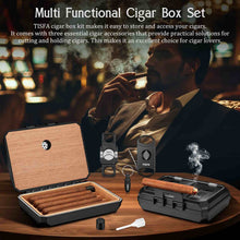 Load image into Gallery viewer, TISFA Travel Humidor Box for 5 Cigars, Includes 2 Multifunctional Cigar Cutters, Cigar Punch, Cigar Humidifier, Hygrometer, Portable Cedar Wood Lined Cigar Case
