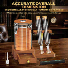 Load image into Gallery viewer, VALLUME Glass Humidor Jar with Dual Cigar Flavoring Tubes, Borosilicate Cigar Storage Case with Humidifier &amp; Hygrometer, Airtight Wooden Lid, Solid Wood Base with Drawer, Perfect Cigar Gift for Men
