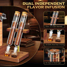 Load image into Gallery viewer, VALLUME Glass Humidor Jar with Dual Cigar Flavoring Tubes, Borosilicate Cigar Storage Case with Humidifier &amp; Hygrometer, Airtight Wooden Lid, Solid Wood Base with Drawer, Perfect Cigar Gift for Men
