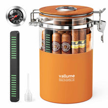 Load image into Gallery viewer, VALLUME Glass Humidor Jar with Hygrometer and Humidifier, Premium Cigar Storage Box with Silicone layer, Spanish Cedar Wood &amp; Airtight Wooden Lid, Holds Up to 20 Cigars
