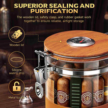 Load image into Gallery viewer, VALLUME Glass Humidor Jar with Hygrometer and Humidifier, Premium Cigar Storage Box with Silicone layer, Spanish Cedar Wood &amp; Airtight Wooden Lid, Holds Up to 20 Cigars
