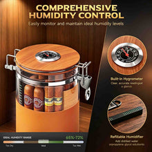Load image into Gallery viewer, VALLUME Glass Humidor Jar with Hygrometer and Humidifier, Premium Cigar Storage Box with Silicone layer, Spanish Cedar Wood &amp; Airtight Wooden Lid, Holds Up to 20 Cigars
