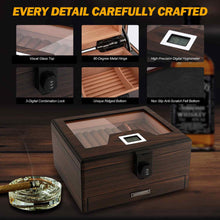 Load image into Gallery viewer, LIHTUN Cigar Humidor and Cigar Lighter Kit, Cedar Wood Cigar Case with Digital Hygrometer &amp; Lock, All In One Butane Lighter, Holds 60-80 Cigars
