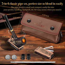 Load image into Gallery viewer, KEJIAR Pipe Set, Soft Flame Pipe Lighter with Stand Tamper Scraper Pick, Leather Pipe Bag for 2 Pipes, Handmade Wooden Pipe with 2 Filter Screen Balls,2 Pipe Bits,5 Pipe Cleaners
