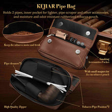 Load image into Gallery viewer, KEJIAR Pipe Set, Soft Flame Pipe Lighter with Stand Tamper Scraper Pick, Leather Pipe Bag for 2 Pipes, Handmade Wooden Pipe with 2 Filter Screen Balls,2 Pipe Bits,5 Pipe Cleaners
