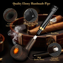 Load image into Gallery viewer, KEJIAR Pipe Set, Soft Flame Pipe Lighter with Stand Tamper Scraper Pick, Leather Pipe Bag for 2 Pipes, Handmade Wooden Pipe with 2 Filter Screen Balls,2 Pipe Bits,5 Pipe Cleaners
