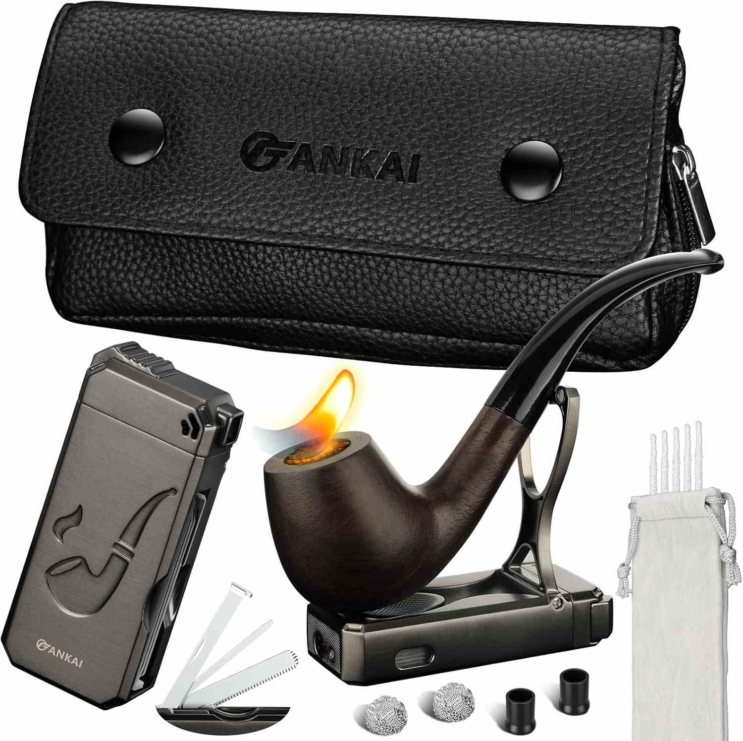 KEJIAR Pipe Set, Soft Flame Pipe Lighter with Stand Tamper Scraper Pic ...