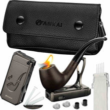 Load image into Gallery viewer, KEJIAR Pipe Set, Soft Flame Pipe Lighter with Stand Tamper Scraper Pick, Leather Pipe Bag for 2 Pipes, Handmade Wooden Pipe with 2 Filter Screen Balls,2 Pipe Bits,5 Pipe Cleaners
