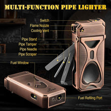 Load image into Gallery viewer, KEJIAR 5-in-1 Pipe Lighter, Soft Flame Lighter with Pipe Holder Tamper Needle Scraper Tools, Refillable Butane Lighter
