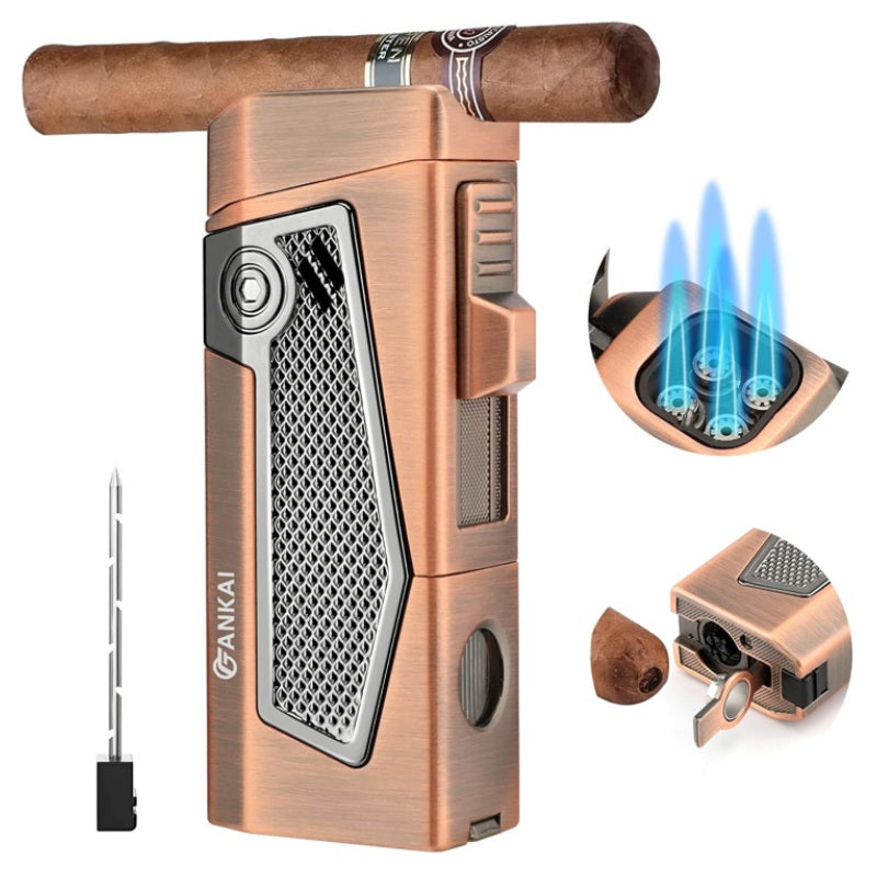 quad cigarette holder FANKAI Quad-Jet Cigar Lighter Punch Stand Draw Enhancer 4IN1